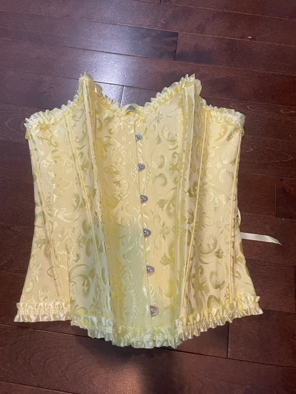 Yellow Brocade Lace-Up Corset Top medium